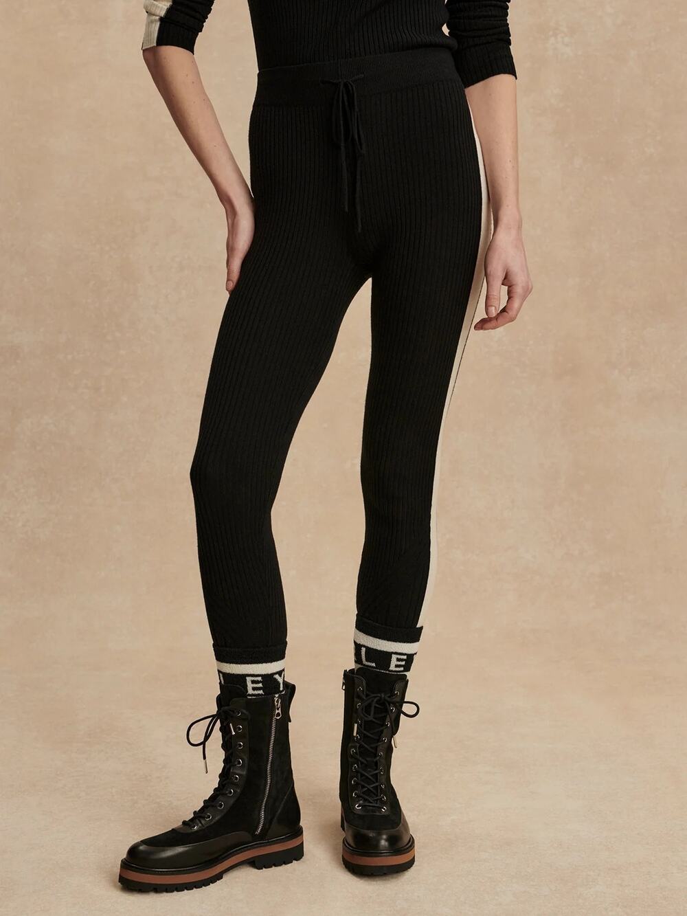 Varley Women's OS Black Aiden Ribbed Knit High Waisted Leggings ApresSki R1-6